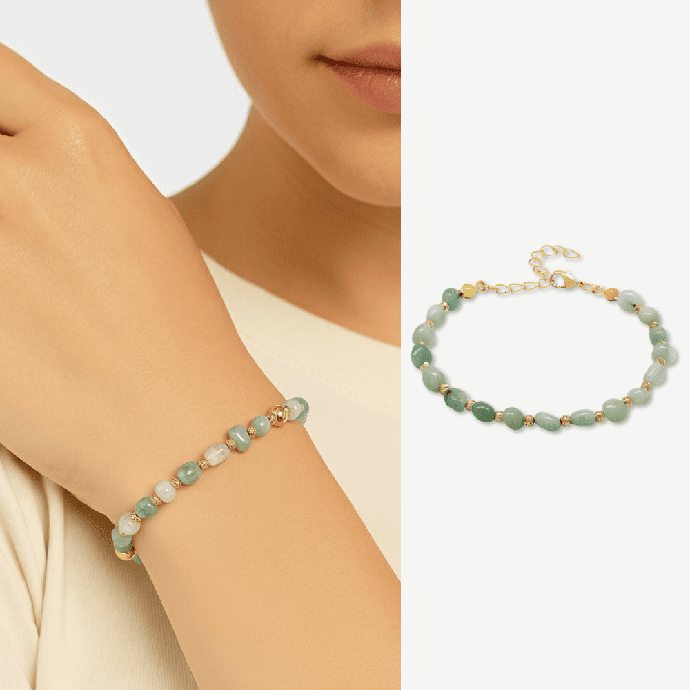 Altın Rengi Metal Zincirli Dorika Top Süslemeli Amorf Amazonit Doğaltaş Kadın Bileklik - 1