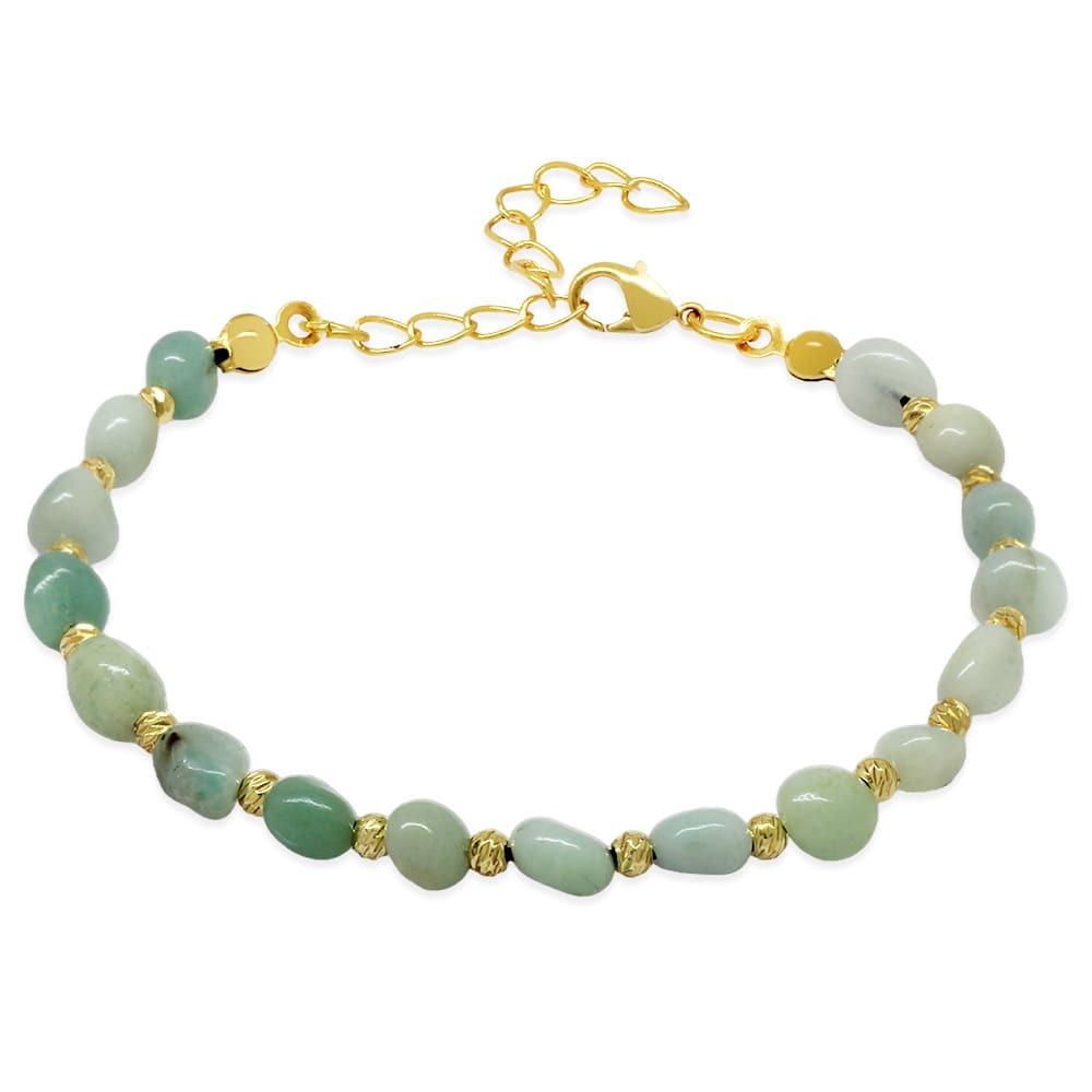 Altın Rengi Metal Zincirli Dorika Top Süslemeli Amorf Amazonit Doğaltaş Kadın Bileklik - 4
