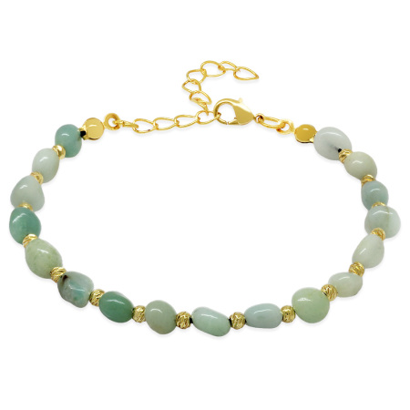 Altın Rengi Metal Zincirli Dorika Top Süslemeli Amorf Amazonit Doğaltaş Kadın Bileklik - Tesbihane