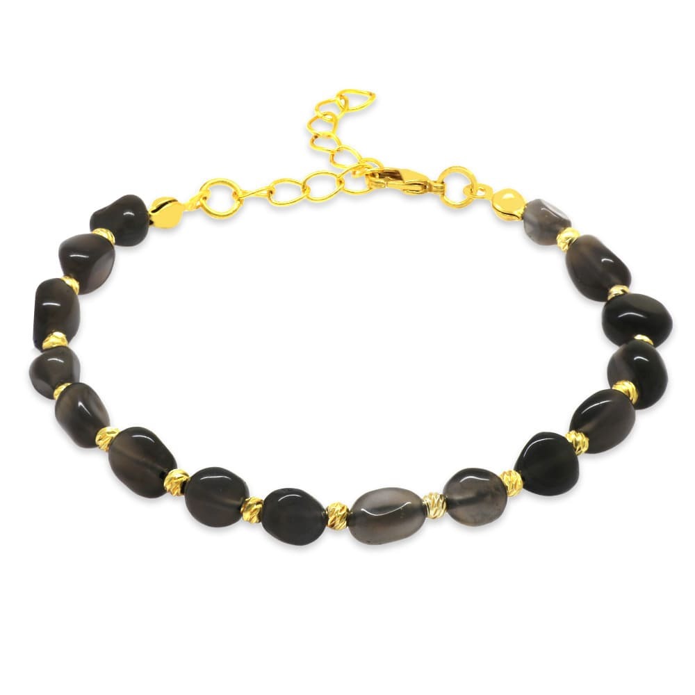 Altın Rengi Metal Zincirli Dorika Top Süslemeli Amorf Dumanlı Kuvars Doğaltaş Kadın Bileklik - 4