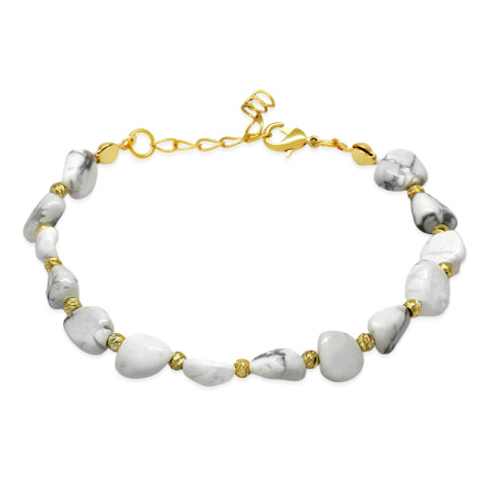 Altın Rengi Metal Zincirli Dorika Top Süslemeli Amorf Havlit Doğaltaş Kadın Bileklik - Tesbihane