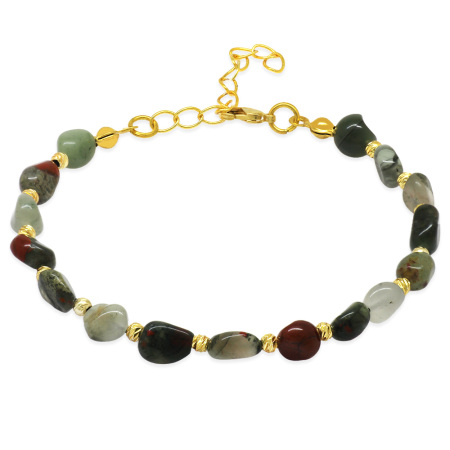 Altın Rengi Metal Zincirli Dorika Top Süslemeli Amorf Kan Taşı Doğaltaş Kadın Bileklik - Tesbihane