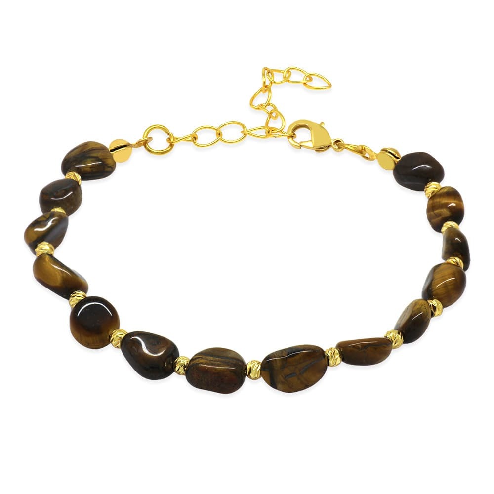 Altın Rengi Metal Zincirli Dorika Top Süslemeli Amorf Kaplan Gözü Doğaltaş Kadın Bileklik - 4