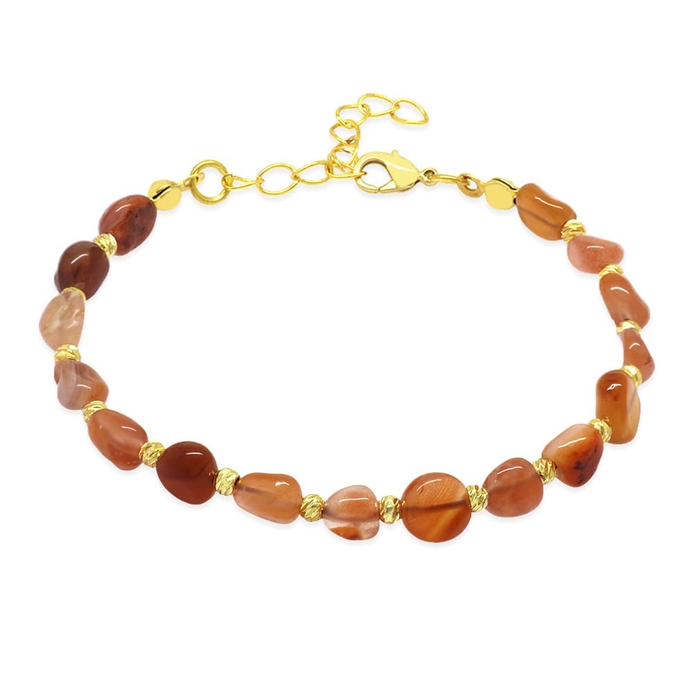 Altın Rengi Metal Zincirli Dorika Top Süslemeli Amorf Kırmızı Beyaz Akik Doğaltaş Kadın Bileklik - 4