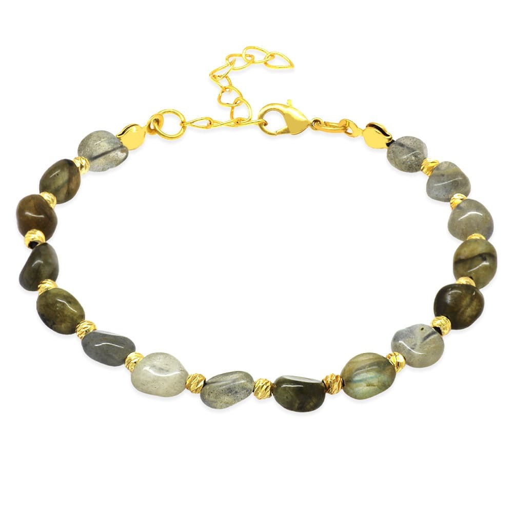 Altın Rengi Metal Zincirli Dorika Top Süslemeli Amorf Labradorit Doğaltaş Kadın Bileklik - 4
