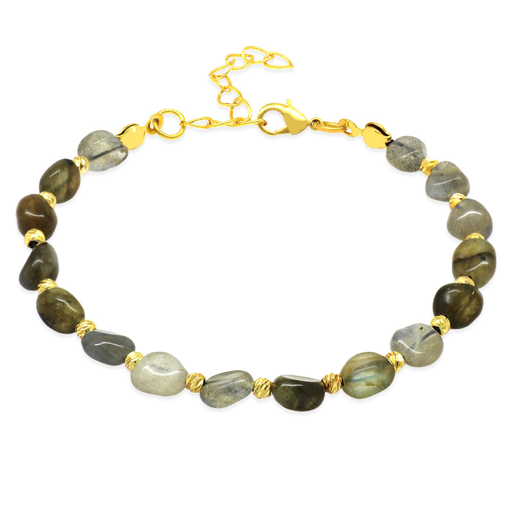 Altın Rengi Metal Zincirli Dorika Top Süslemeli Amorf Labradorit Doğaltaş Kadın Bileklik - 1