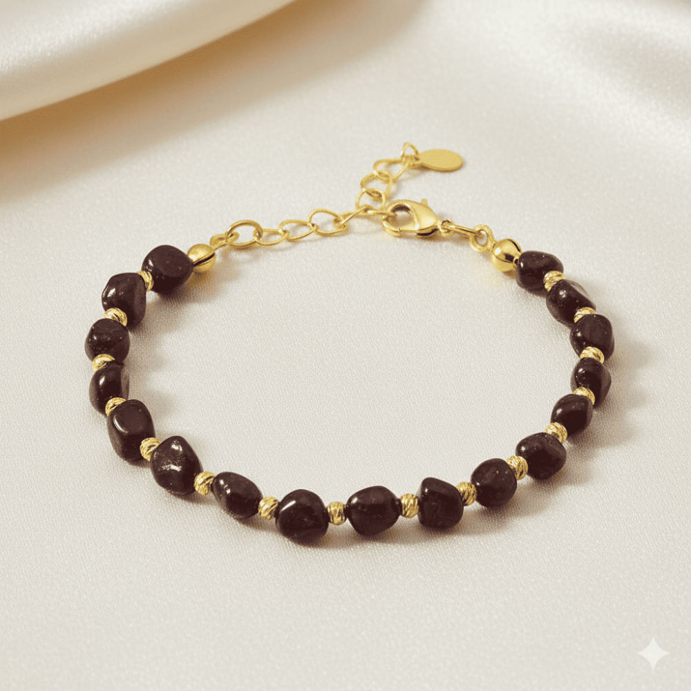 Altın Rengi Metal Zincirli Dorika Top Süslemeli Amorf Lal Taşı Doğaltaş Kadın Bileklik - 3