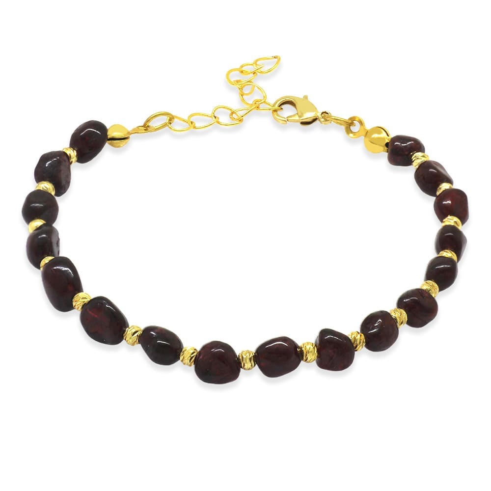 Altın Rengi Metal Zincirli Dorika Top Süslemeli Amorf Lal Taşı Doğaltaş Kadın Bileklik - 4