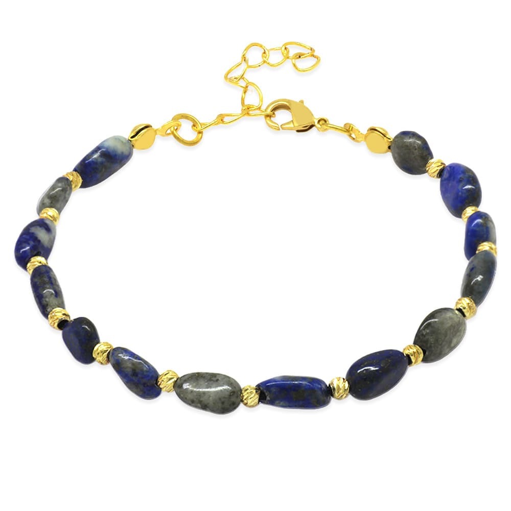 Altın Rengi Metal Zincirli Dorika Top Süslemeli Amorf Lapis Doğaltaş Kadın Bileklik - 4