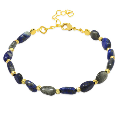 Altın Rengi Metal Zincirli Dorika Top Süslemeli Amorf Lapis Doğaltaş Kadın Bileklik - Tesbihane