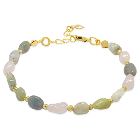 Altın Rengi Metal Zincirli Dorika Top Süslemeli Amorf Morganit Doğaltaş Kadın Bileklik - Tesbihane