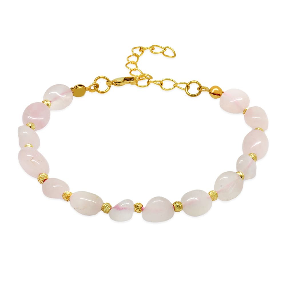 Altın Rengi Metal Zincirli Dorika Top Süslemeli Amorf Pembe Kuvars Doğaltaş Kadın Bileklik - 4