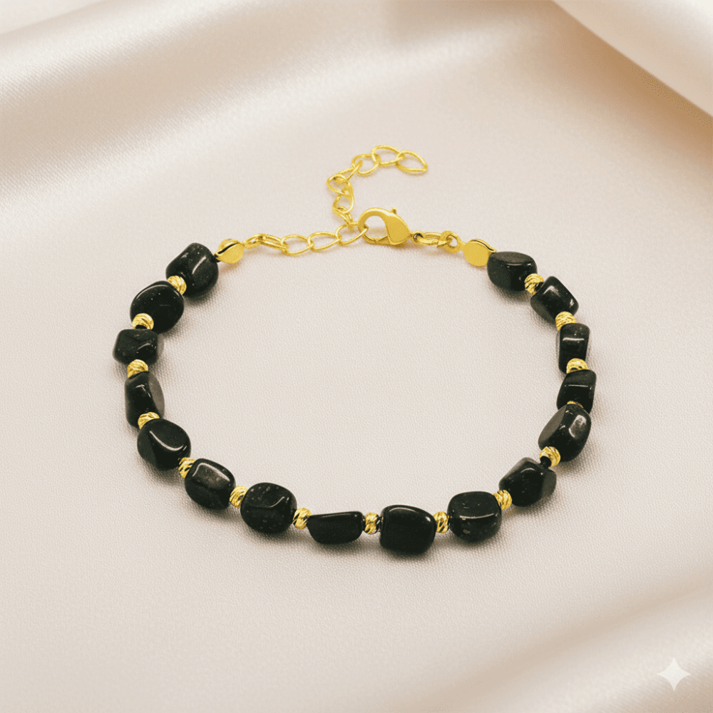 Altın Rengi Metal Zincirli Dorika Top Süslemeli Amorf Yeşil Yıldız Taşı Doğaltaş Kadın Bileklik - 3