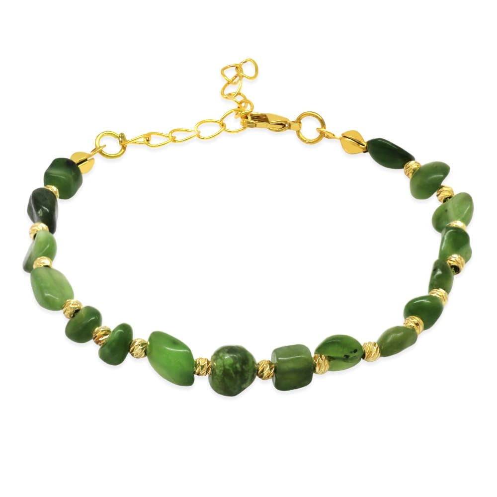 Altın Rengi Metal Zincirli Dorika Top Süslemeli Amorf Yeşim Taşı Doğaltaş Kadın Bileklik - 4