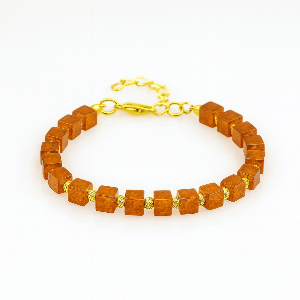 Gold Renk Metal Zincir Dorika Top Süslemeli Küp Kesim Bal Rengi Doğal Damla Kehribar Kadın Bileklik - 2