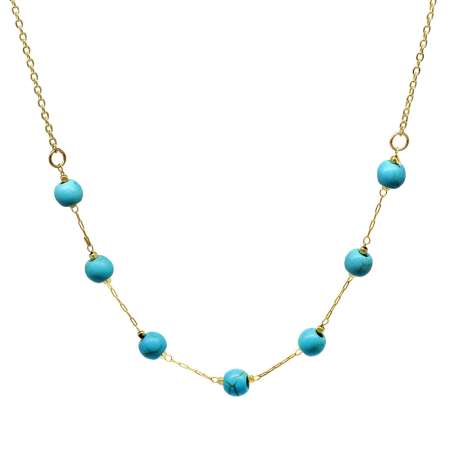 Altın Renk Metal Zincirli Firuze Turkuaz Doğaltaş Kadın Kolye - Tesbihane