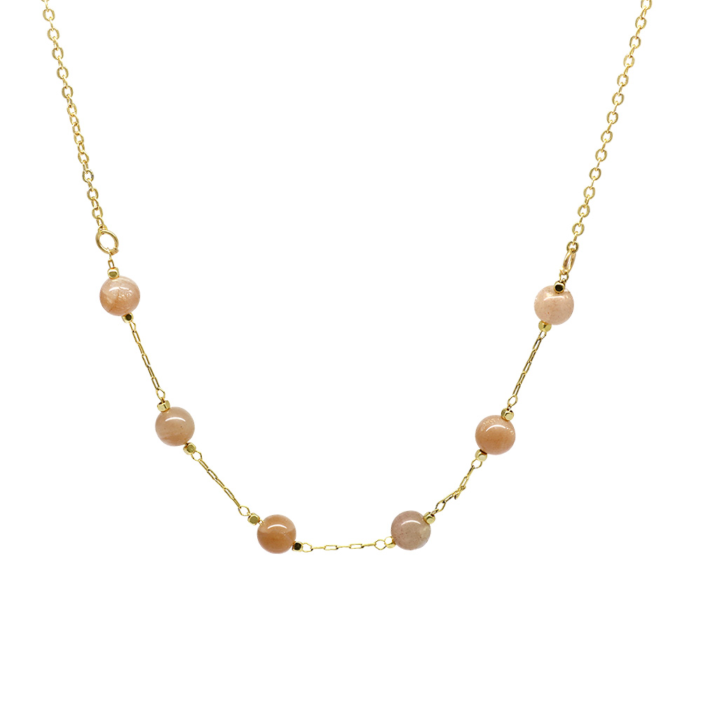 Altın Renk Metal Zincirli Güneş Taşı Doğaltaş Kadın Kolye - 1