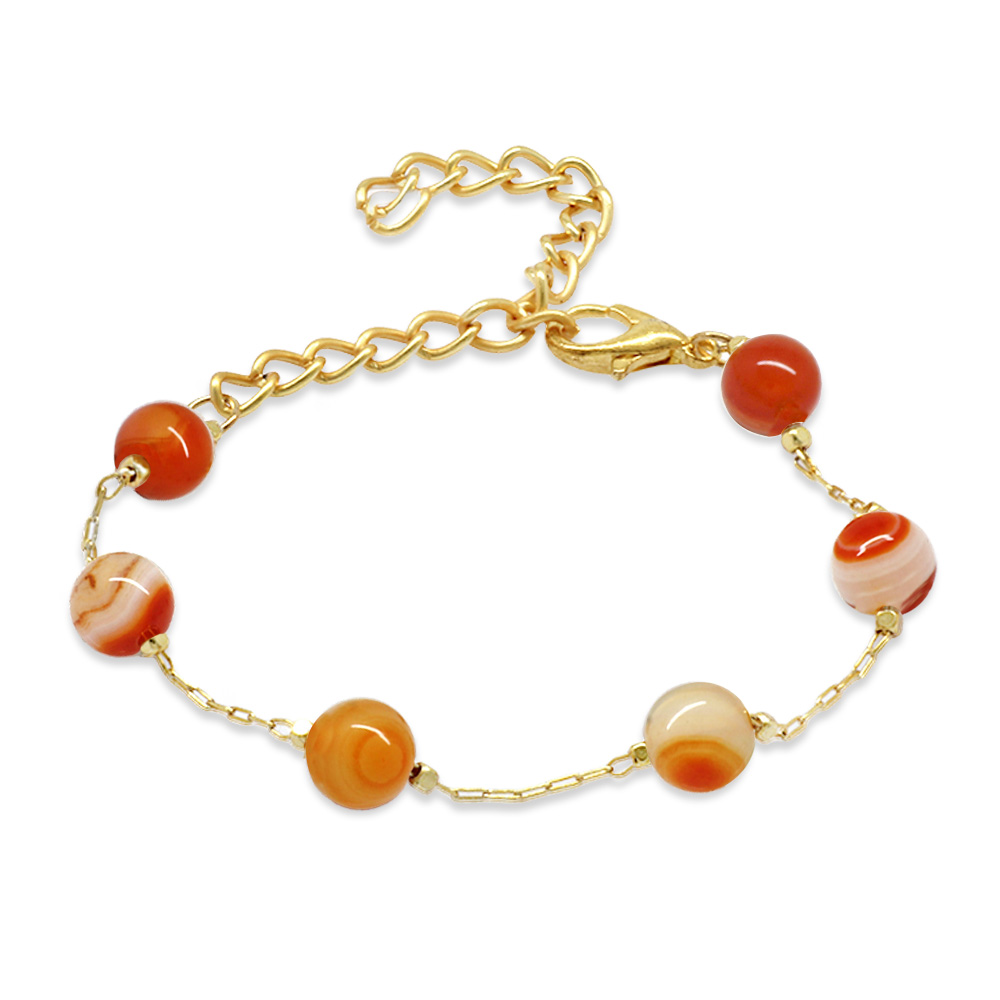 Altın Renk Metal Zincirli Küre Kesim Akik Doğaltaş Kadın Bileklik - 1