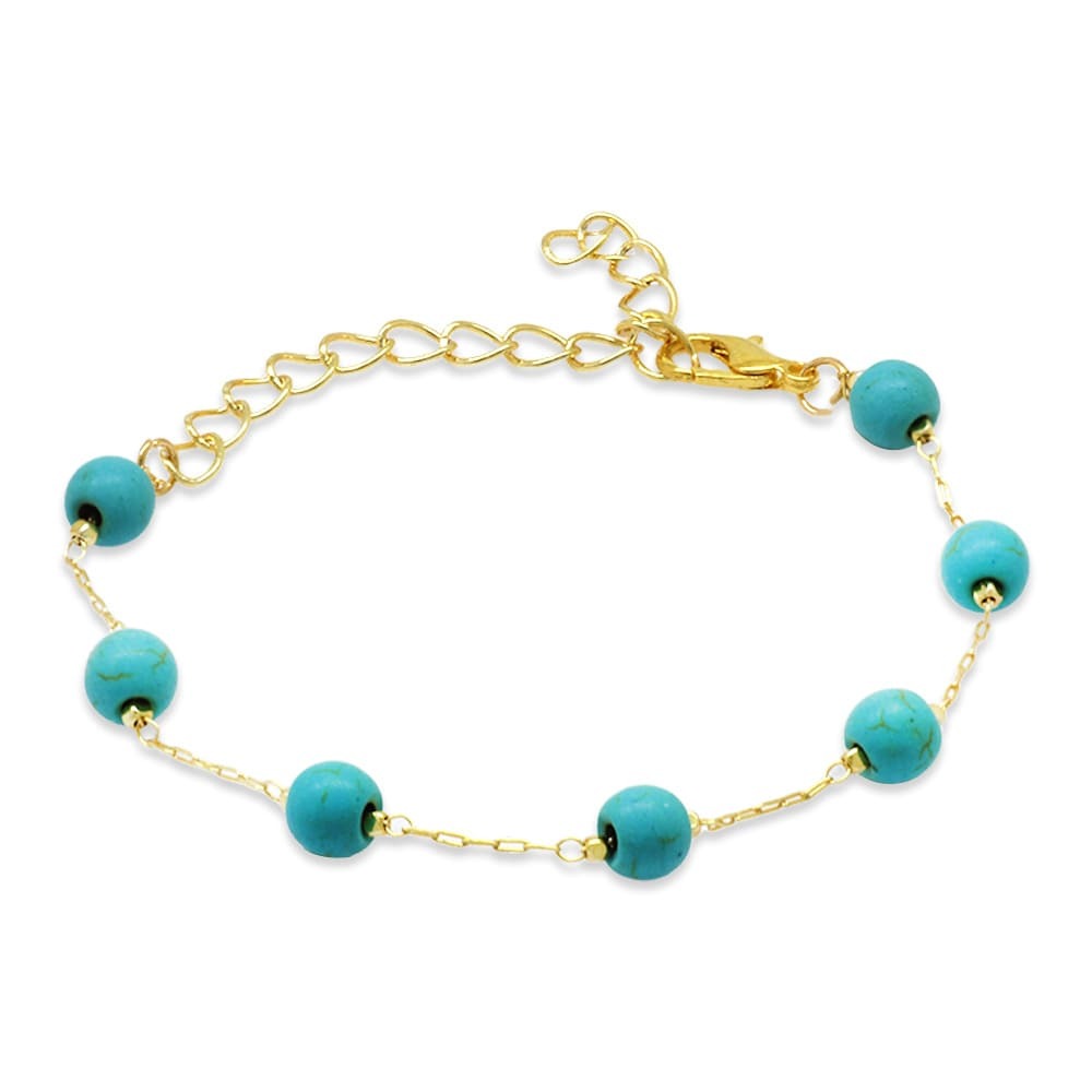Altın Renk Metal Zincirli Küre Kesim Firuze Turkuaz Doğaltaş Kadın Bileklik - 4