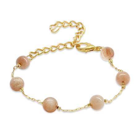 Altın Renk Metal Zincirli Küre Kesim Güneş Taşı Doğaltaş Kadın Bileklik - Tesbihane