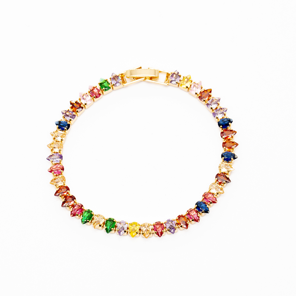 Gold Renk Multicolor Zirkon Taşlı Tam Tur Kararmaz Metal Kadın Bileklik - 3