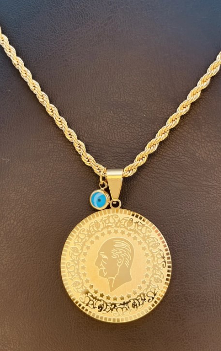 Altın Renk Nazar Boncuğu Süslemeli Beşi Bir Yerde Reşat Altını Tasarım Çelik Kadın Kolye - 2