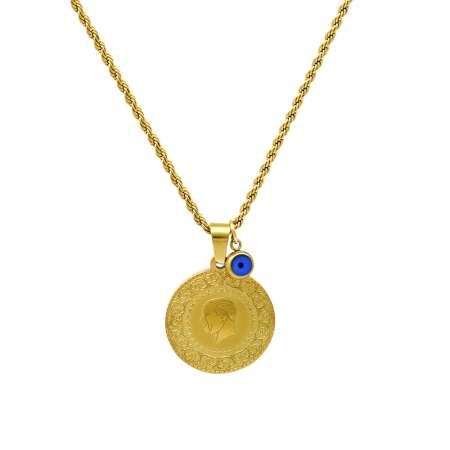 Altın Renk Nazar Boncuğu Süslemeli Beşi Bir Yerde Reşat Altını Tasarım Çelik Kadın Kolye - Tesbihane