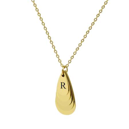 Altın Renk Su Damlası Tasarım Aile Temalı Kişiye Özel Çelik Kadın Kolye - En Fazla 5 İsim - Tesbihane