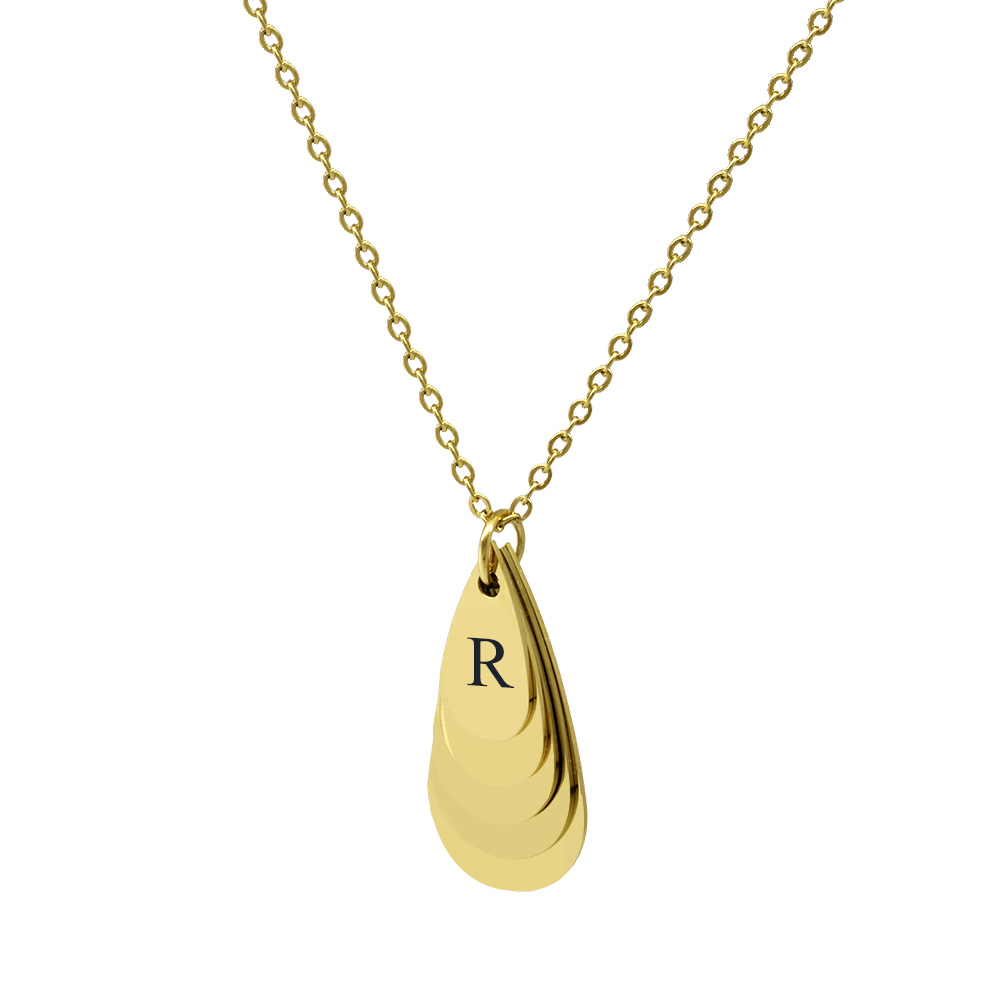 Altın Renk Su Damlası Tasarım Aile Temalı Kişiye Özel Çelik Kadın Kolye - En Fazla 5 İsim - 1