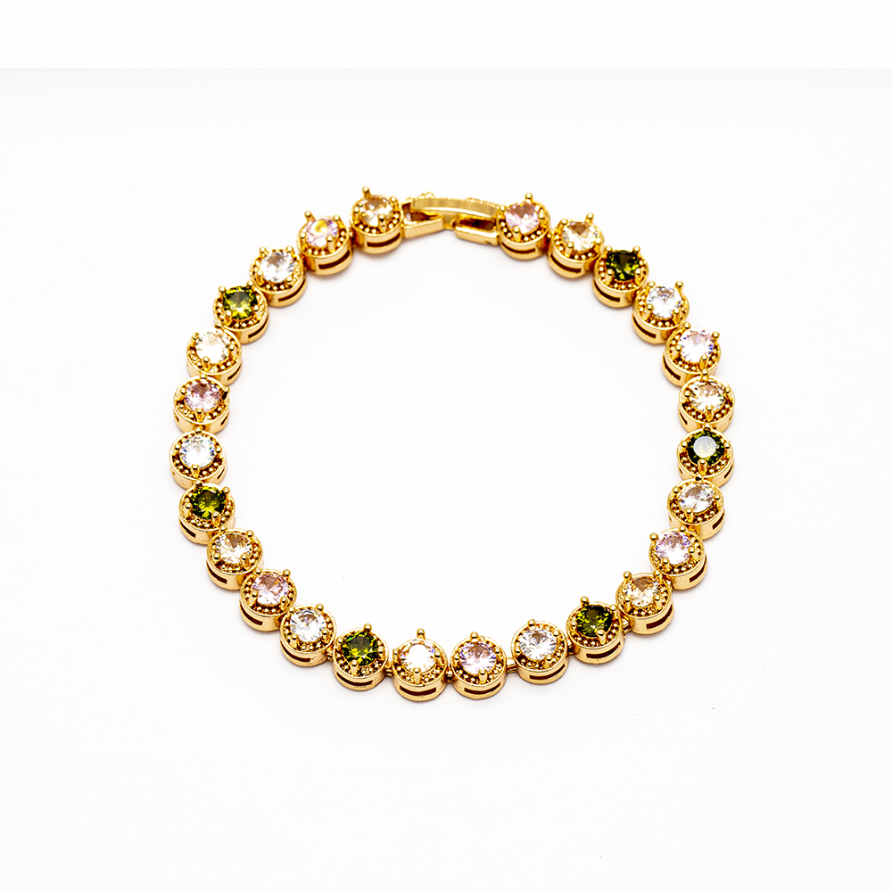 Altın Renk Zirkon Taşlı Tam Tur Çelik Kadın Bileklik - 2