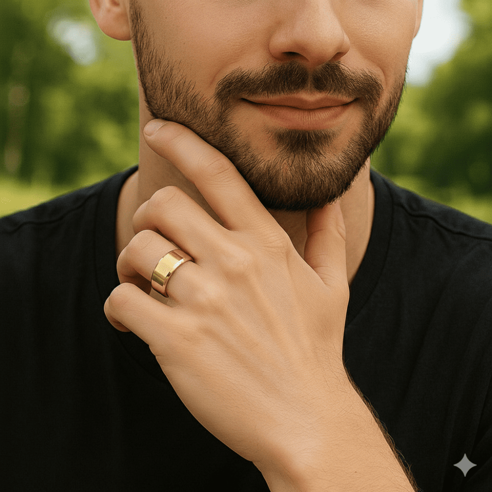 Altın Renkli 316L Kalite Paslanmaz Erkek Çelik Alyans Yüzük - 25 Ölçü - 2