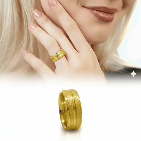Altın Renk Modern Tasarım 316L Kalite Paslanmaz Kadın Çelik Yüzük Alyans - 14 Ölçü - Tesbihane