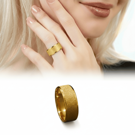 Altın Renk Zarif Tasarım 316L Kalite Paslanmaz Çelik Kadın Yüzük Alyans - 19 Ölçü - Tesbihane