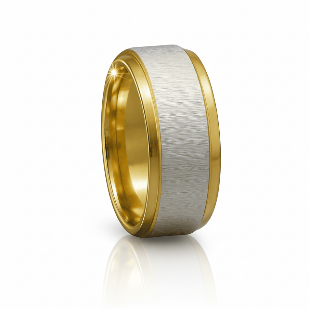 Altın ve Gümüş Renk 316L Kalite Paslanmaz Çelik Kadın Yüzük Alyans 14 Ölçü - 3