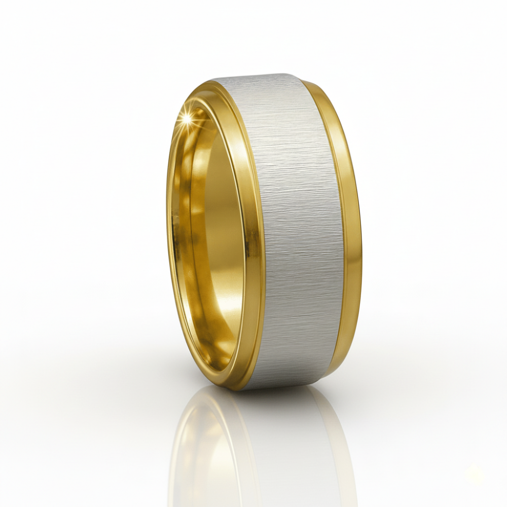 Altın ve Gümüş Renk 316L Kalite Paslanmaz Çelik Kadın Yüzük Alyans 18 Ölçü - 3