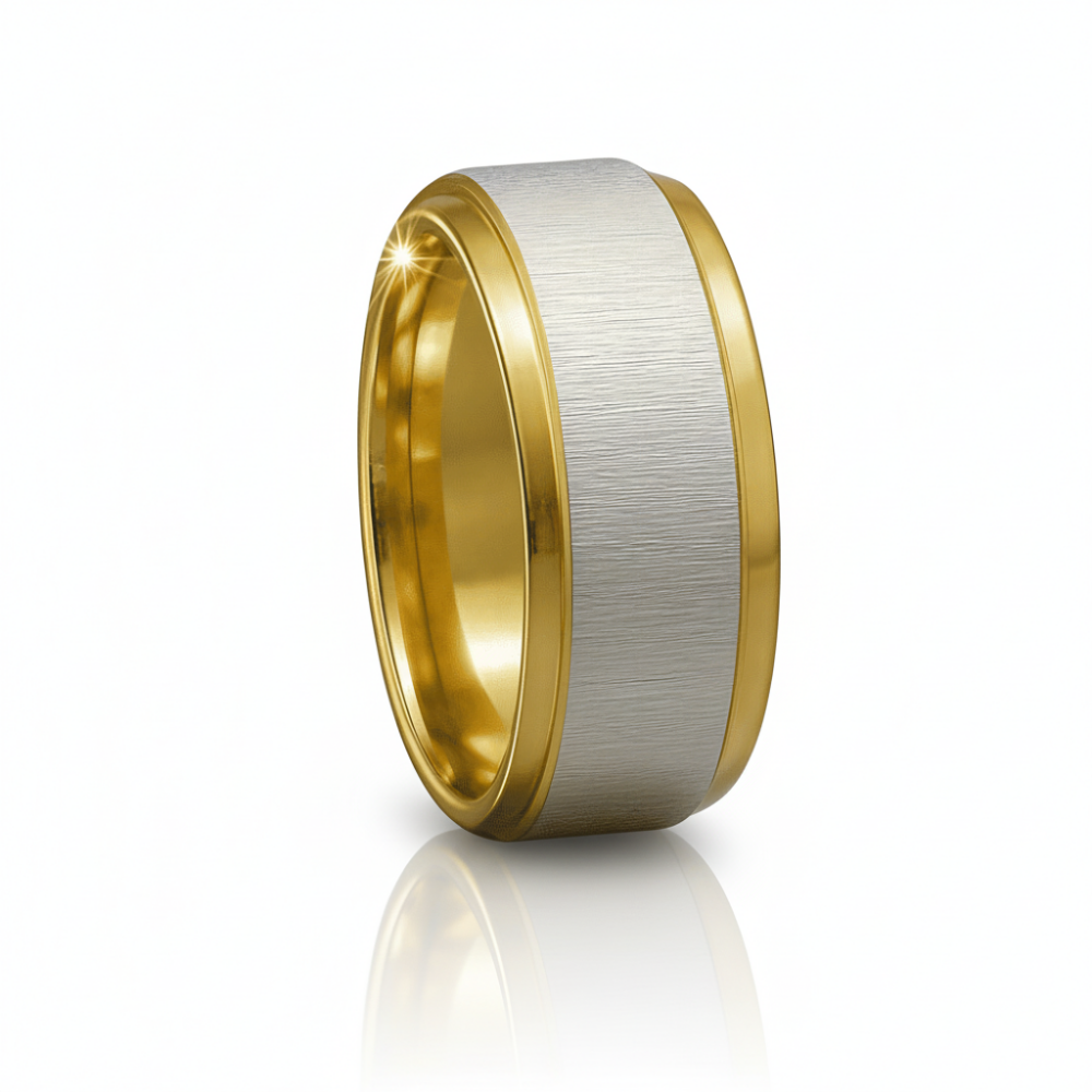 Altın ve Gümüş Renk 316L Kalite Paslanmaz Çelik Kadın Yüzük Alyans 21 Ölçü - 3