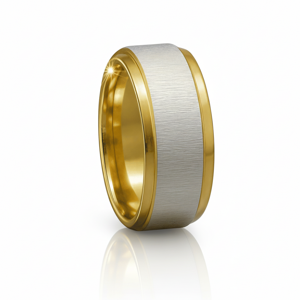 Altın ve Gümüş Renk 316L Kalite Paslanmaz Çelik Kadın Yüzük Alyans 24 Ölçü - 3