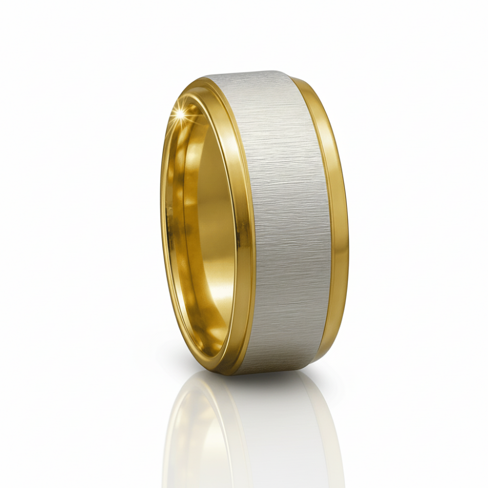 Altın ve Gümüş Renk 316L Kalite Paslanmaz Çelik Kadın Yüzük Alyans 27 Ölçü - 2