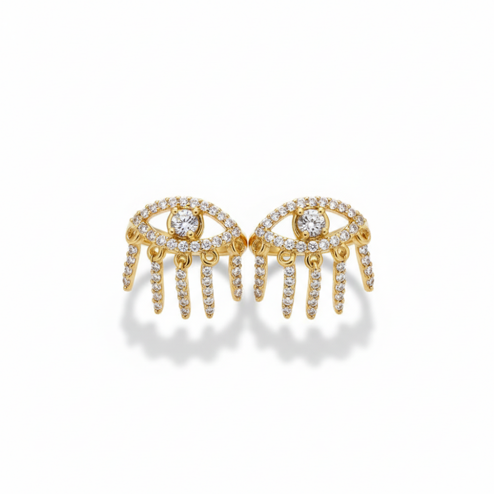 Göz Tasarım Altın Renk 925 Ayar Gümüş Kadın Küpe - 4