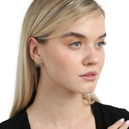 Göz Tasarım Altın Renk 925 Ayar Gümüş Kadın Küpe - Tesbihane