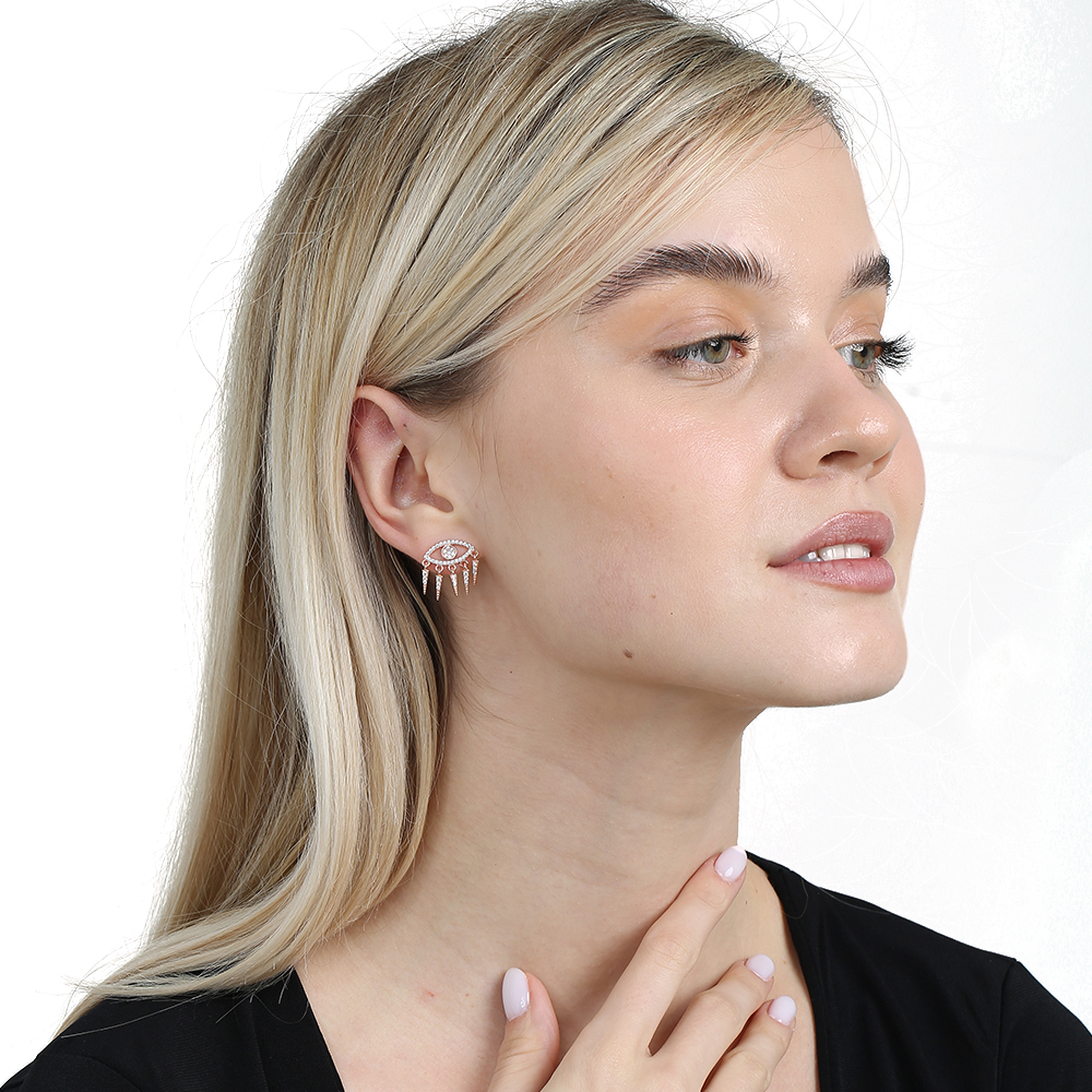 Göz Tasarım Rose Renk 925 Ayar Gümüş Kadın Küpe - 1