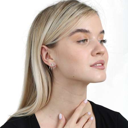 Göz Tasarım Rose Renk 925 Ayar Gümüş Kadın Küpe - Tesbihane