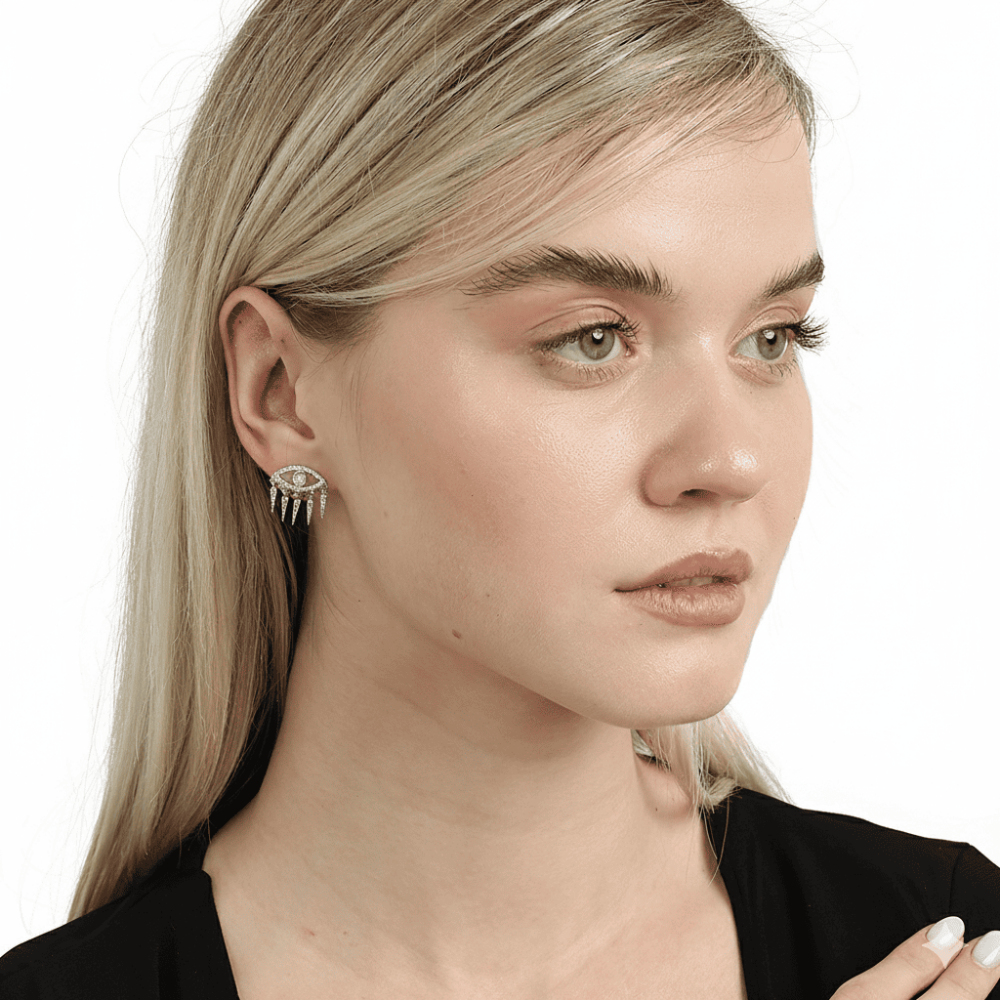 Göz Tasarım Gümüş Renk 925 Ayar Gümüş Kadın Küpe - 2