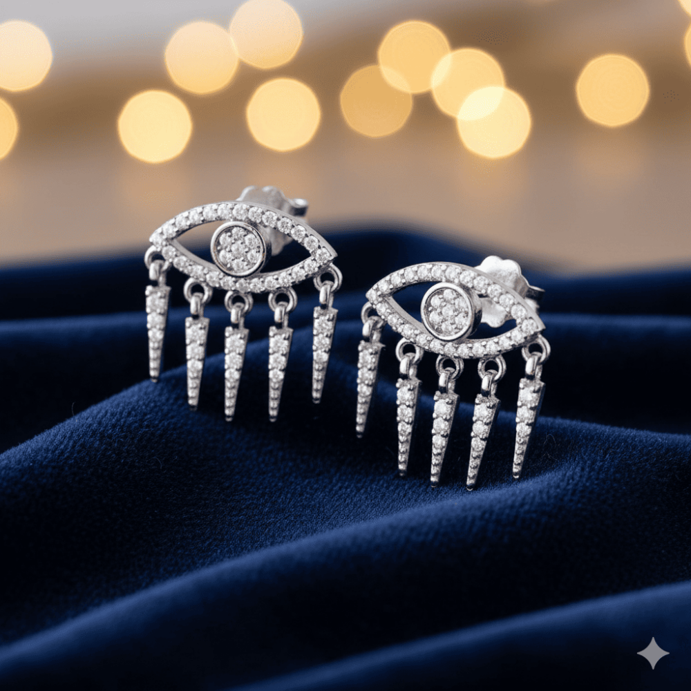 Göz Tasarım Gümüş Renk 925 Ayar Gümüş Kadın Küpe - 3