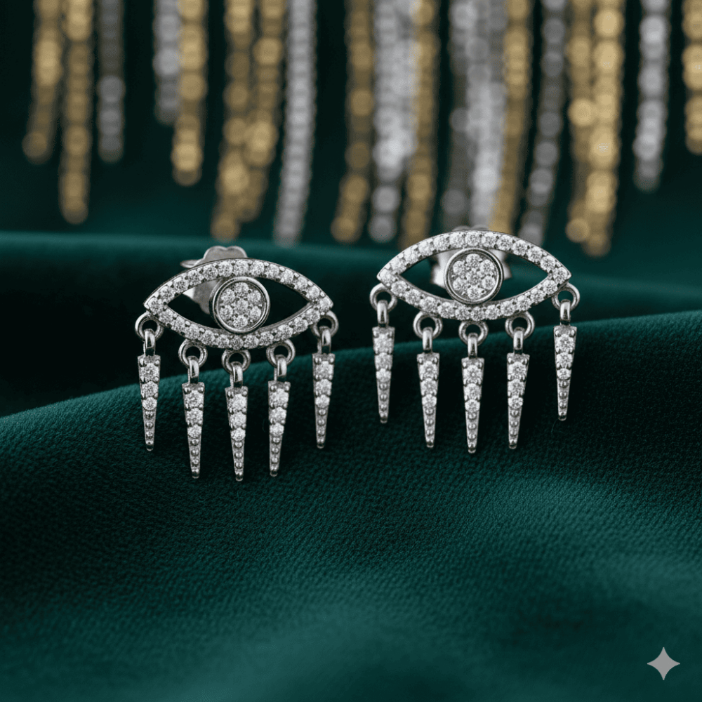 Göz Tasarım Gümüş Renk 925 Ayar Gümüş Kadın Küpe - 4