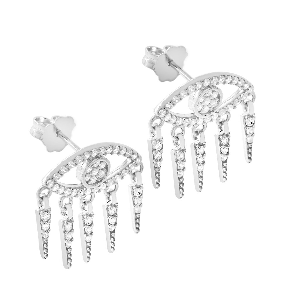 Göz Tasarım Gümüş Renk 925 Ayar Gümüş Kadın Küpe - 5