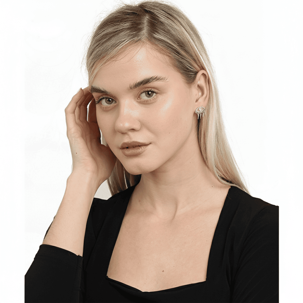 Göz Tasarım Gümüş Renk 925 Ayar Gümüş Kadın Küpe - 6