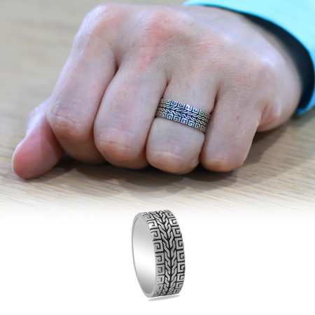 Greek Zincir Tasarım 925 Ayar Gümüş Erkek Alyans - Tesbihane