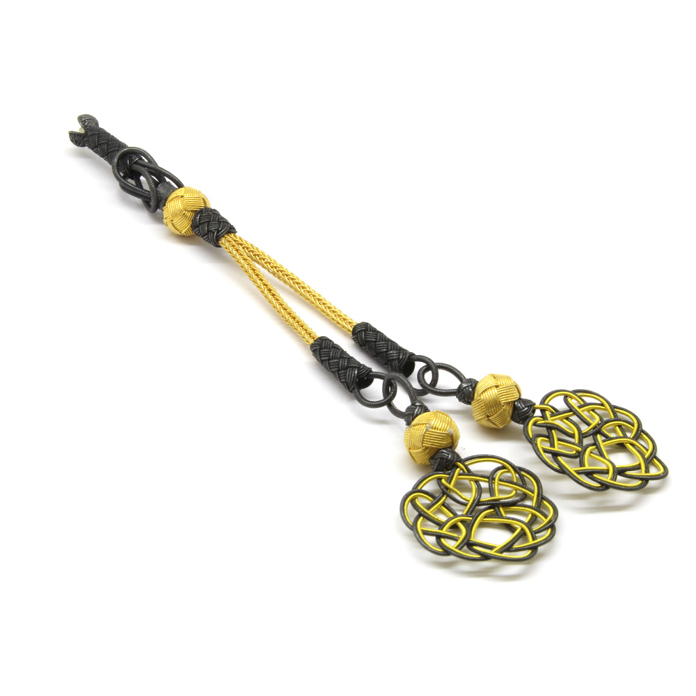 Gri Sarı Renk 1000 Ayar Gümüş 2 li Kazaz Püskül - 2