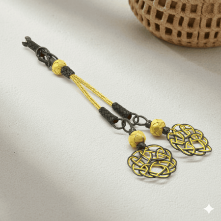 Gri Sarı Renk 1000 Ayar Gümüş 2 li Kazaz Püskül - Tesbihane